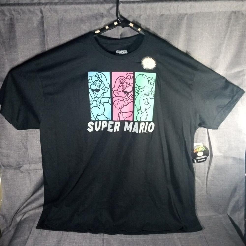 Super Mario Men's Black Graphic T Shirt Size 3XL 3LG Nintendo Seal - New NWT